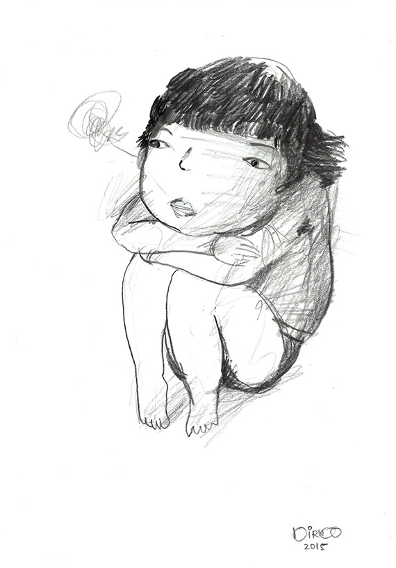 girl thinking drawing